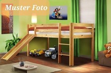 Hochbett Kinderbett Spielbett mit Rutsche Massiv Kiefer Natur SixBros.