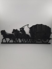 Zierguss Eisenguss Gussbild Pferd Kutsche Wagen Kutscher Massiv Vintage Kunst