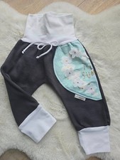 Pumphose Rippjersey Gr.68-74 Mädchenhose mit Blumen Baby Übergang Blau