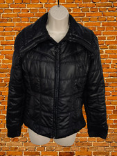 MANGO SCHWARZE JACKE MANTEL MEDIUM DAMEN LEICHT WATTIERT WEICHER GLANZ FREIZEIT REISSVERSCHLUSS