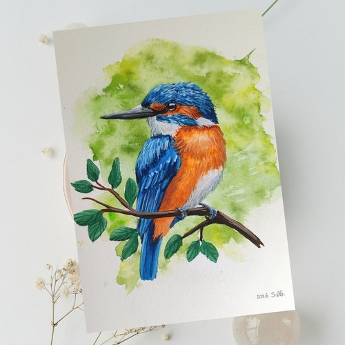 Eisvogel aquarell original - eisvogel, in