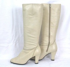 Vintage GABOR Echtleder STIEFEL 38 Elfenbein Kniehoch Heels 70er Schuhe