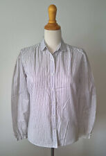 Bluse Langarm Bubikragen Weiß-Grau gestreift Gr.176 (38)
