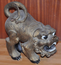 alte - große - Tempelhund - Figur  - aus  -  Holz -  in -  Goldfarbe  - 40 cm h