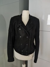 Burberry Brit Shearling Jacke Lammfell/ Leder Bikerstil schwarz M/40