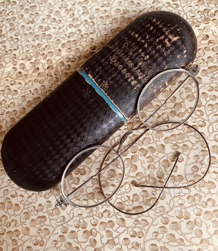 Antike runde brille - runde, etui