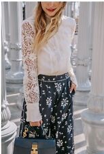 Designer Erdem x H&M Bluse Spitze Seide Plissee geblümt ? 38 S 36 Elfenbein