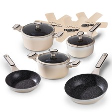 STONELINE® 11teilig Creme Kochgeschirr-Set 24cm Topf Pfanne Vorführmodell 22295