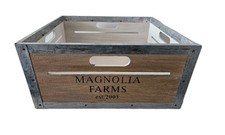 Aufbewahrungs-Box Kiste Landhaus Farm Stil Metalleinfassung Griffe natur Holz