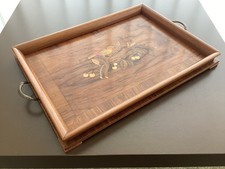 Art Deco Wurzelholz Nußbaum Tablett mit Intarsien Serviertablett 45 x 32 cm