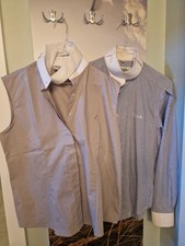 2 Turnierblusen, Langarm und ärmellos, Reitbluse weiß-grau, blau Gr.40-42