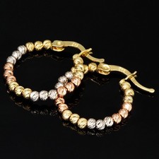 Tricolor Kugel Creole Ohrringe 585 14K Echt Gold NEU Schmuck Goldcreolen