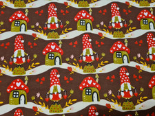 Stoffrest  Stenzo Baumwolljersey Herbst/ Winter Wichtel auf braun 48x150cm