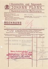 BEILNSTEIN, Rechnung 1933, Johann Plank Hammermühle Kunst-Mühle Sägewerk