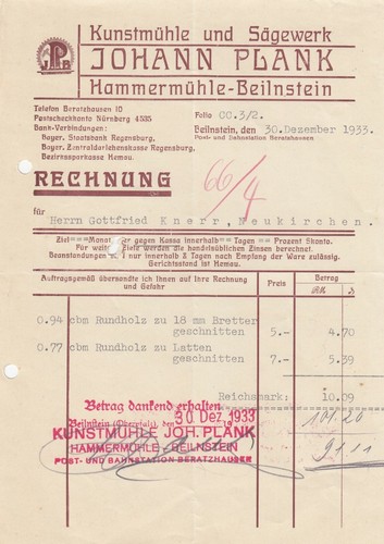 Beilnstein rechnung 1933 - rechnung,