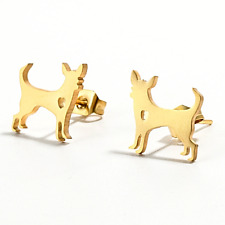 Ohrringe Ohrstecker Edelstahl Tier Hund Goldfarben Damen Mädchen Modeschmuck