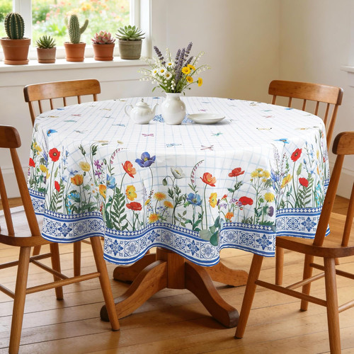 Blau blume tischdecke rund - blau,