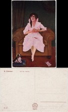 M. Schartner: Ich bin verliebt - Junge Frau im Sessel - Hund 1914
