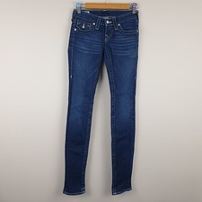 True Religion Julie Jeans Damen W26 L34 Blau Slim Skinny Stretch Made In USA