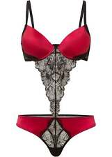 Stringbody mit Bügel Gr. 85 Cup C Schwarz Rot Dessous Unterwäsche R-Ware Neu