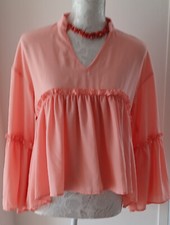 orange Bluse mit Trompetenärmel