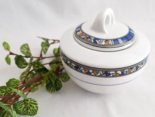 Seltmann Weiden Zuckerdose Porzellan Weiß Blau Orange Dekor Deckeldose