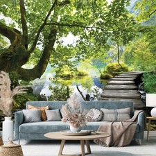 Vlies Fototapete Wald BAUM 3D See Grün Natur Flur Wasser Schlafzimmer Moderne 81