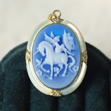 F18 Einhorn Pferd mit Elfe Perlmutt Achat blau Anhänger Silber 925