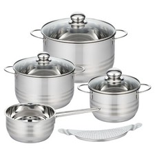 ELO 5-teiliges Edelstahl-Topf-Set mit Abgießhilfe, Glasdeckeln, Induktion