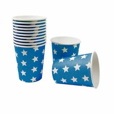 60 Pappbecher blau weiße Sterne Einweggeschirr Geschirr Trinkbecher Pappteller