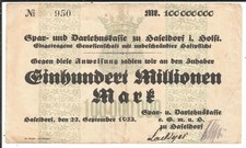 Spar-und Darlehnskasse Haseldorf i.Holst.,100 Millionen Mark 1923