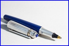 1989 LE Cartier PASHA Cartier Kugelschreiber Rollerball Blau marmoriert Silber