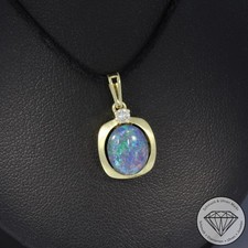 Wert 650 € Brillant Opal Anhänger 585 14 Karat Gelb Gold xxyy