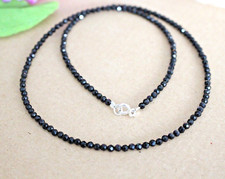 40  cm Facettierte Schwarz Turmalin Edelstein Kette,3 mm,Silbe (SR-78)