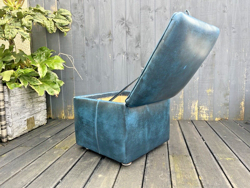 Vintage blau leder fusshocker - blau,