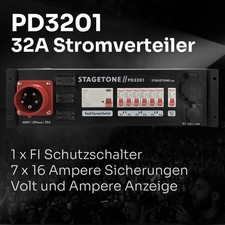 PD3101 19" Stromverteiler 32 Ampere, 19" Strom Elektro Verteiler Rack Schuko 32A