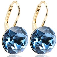 Ohrringe Gold Blau Kristalle von Swarovski Klappverschluss Ohrhänger kurz 10 ...