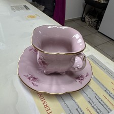 1x Kaffeetasse Gedeck  Tasse Teller rosa gold Pirkenhammer rarität Füßchen