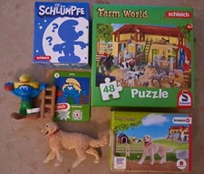 McDonald's Schleich Set Bauernhof Schlumpf, Golden Retriever Hund & Puzzle