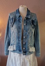 Tredy Jeansjacke Neu Gr. 44 Blau, Perlen, Spitze und Strass