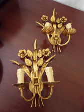 2 antike Wandleuchten, 2-armig im Jugendstil aus Metall/ Messing