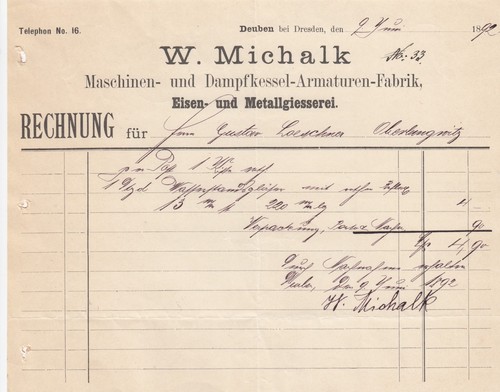 Deuben rechnung 1892 w - deuben,,