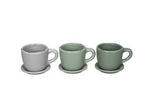 Pflanztasse Dolomit 3Fb. sort. grün/grau Tasse Pflanztopf  Keramik Ø10x8cm H7cm