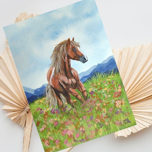 Mini pferde aquarellgemälde - pferde,