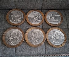 6 Holzteller,Durchmesser22cm,mit Jagdmotiven,Metall geätzt,Super für Tombola usw