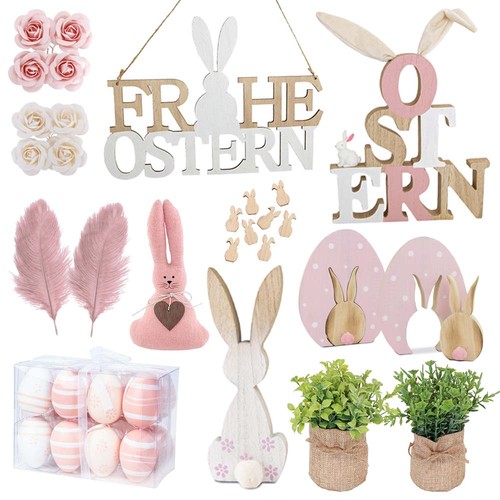 Osterdeko rosa schriftzug holz - rosa,