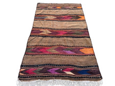 Vintage Handgewebter Kelim, 188 x 110 cm, Wolle, Naturfarben, Boho Look 