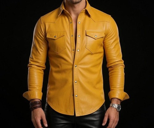 Gelbe hemd lederjacke - hemd, für