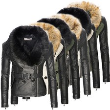 Damen Kunstleder Jacke Biker Jacke Leder Optik Fellkragen Damenjacke D-129 NEU