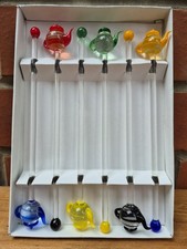 Glas Teekanne Rührstäbchen x 6 bunte Cocktail Rührstäbchen Vintage 